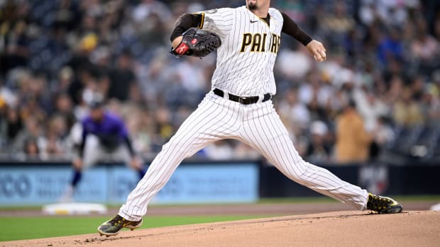 Sep 19, 2023; San Diego, California, USA; San Diego Padres starting pitcher Blake Snell (4) throws a pitch against the Colorado Rockies during the first inning at Petco Park. Mandatory Credit: Orlando Ramirez-USA TODAY Sports